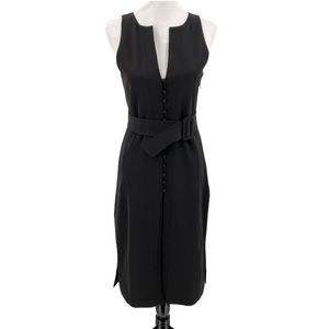 NEW Ecru Black Sleeveless Belted Button Front Dress